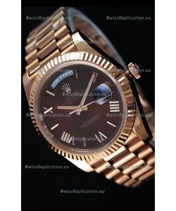 Rolex Day-Date 40MM Rose Gold in Brown Dial Roman Numerals Swiss Watch