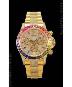 Rolex Daytona ICED OUT Yellow Gold Watch Original Cal.4130 Movement - 1:1 Mirror 904L Steel Watch 