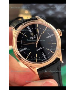 Rolex Cellini Date Ref#50505 Replica 1:1 Mirror Rose Gold Steel Black Dial Watch 