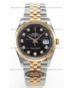 Rolex Super Clone Datejust ETA 3235 Movement 36MM Two Tone Rose Gold Swiss Black Dial Watch