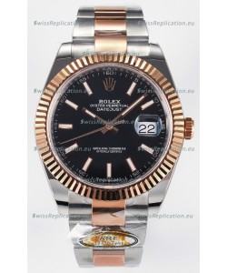 Rolex Super Clone Datejust ETA 3235 Movement 41MM Two Tone Rose Gold Plating Black Dial Watch