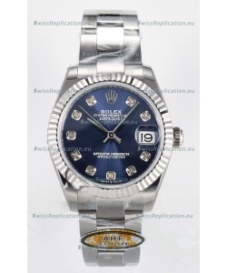 Rolex Super Clone Datejust ETA 2688 Movement 31MM Stainless Steel Blue Diamonds Dial Watch 