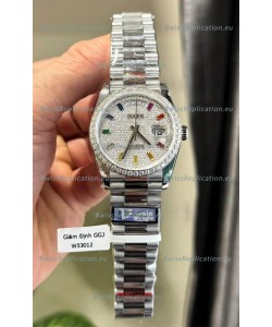 Rolex Day Date Super Clone White Gold Plated Custom Modified Diamonds Paved Watch 