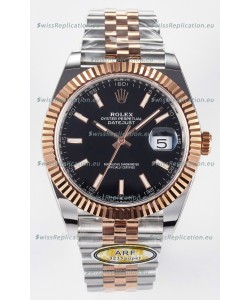Rolex Super Clone Datejust ETA 3235 Movement 41MM Two Tone Rose Gold Plating Black Dial Watch