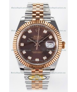 Rolex Super Clone Datejust ETA 3235 Movement 41MM Two Tone Rose Gold Plating Brown Dial Watch