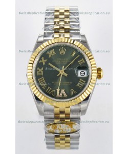 Rolex Super Clone Datejust ETA 2688 Movement 31MM Two Tone Yellow Gold Swiss Green Dial 