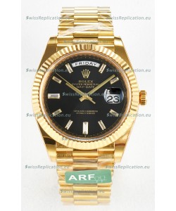 Rolex Day Date Super Clone 18K Yellow Gold Watch 40MM - Black Dial 1:1 Mirror Quality