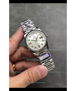 Rolex Day Date Super Clone Stainless Steel Silver Dial Diamonds Numerals Watch 36MM - 1:1 Mirror Quality