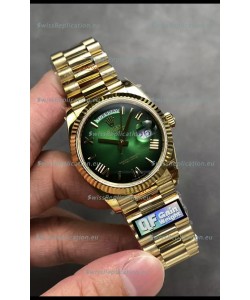 Rolex Day Date Super Clone Yellow Gold Green Dial Roman Numerals Watch 36MM - 1:1 Mirror Quality