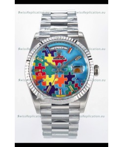 Rolex Day Date Emoji Jig-Saw Puzzle Stainless Steel Casing Swiss Replica Watch 