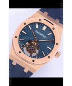 Audemars Piguet Royal Oak Tourbillon 41mm Blue Dial in 904L Rose Gold Case Rubber Strap