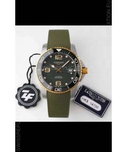 Longines HydroConquest 1:1 Swiss Replica Watch in Grey Dial Rubber Strap Yellow Gold Bezel