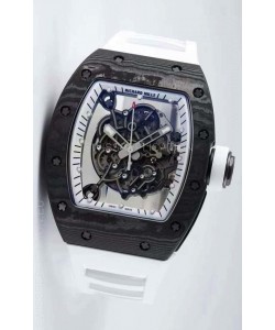 Richard Mille RM055 Forged Carbon Casing 1:1 Mirror Replica Watch in White Strap 