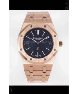 Audemars Piguet Royal Jumbo Oak Extra Thin Swiss Replica Rose Gold - 1:1 Mirror Replica Watch Blue Dial