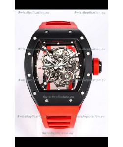 Richard Mille RM055 Black Ceramic Casing 1:1 Mirror Replica Watch in Red Strap