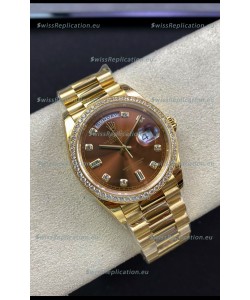 Rolex Day Date 36MM Yellow Gold M128348RBR-0005 in Brown Dial 1:1 Mirror Replica Watch