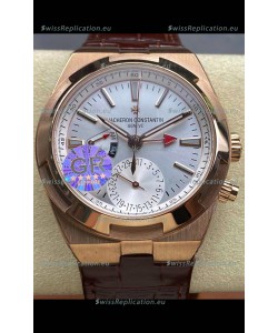 Vacheron Constantin Overseas Dual Time Rose Gold 1:1 Mirror Swiss Replica Watch in Steel Dial
