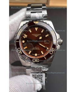Longines HydroConquest GMT 1:1 Mirror Swiss Replica Watch in Brown Dial Steel Strap