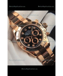 Rolex Daytona Japanese Movement Gold Casing Replica Watch in Black Dial 