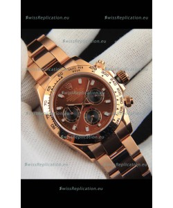 Rolex Daytona Japanese Movement Gold Casing Replica Watch in Brown Dial