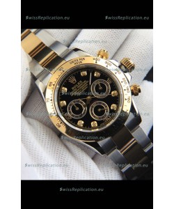 Rolex Daytona Japanese Movement Two Tone Gold Casing Watch in Black Dial 