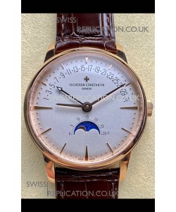 Vacheron Constantin Patrimony Moonphase Rose Gold White dial Swiss Replica Watch 