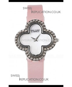 Van Cleef & Arpels Alhambra Stainless Steel Pink Strap Watch 
