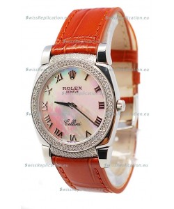 Rolex Cellini Cestello Ladies Swiss Watch White Pearl Roman Face Diamonds Bezel and Lugs