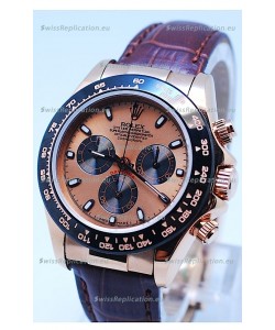Rolex Daytona Chronograph MonoBloc Cerachrom Bezel Swiss Replica Watch in Rose Gold Plated Dial 