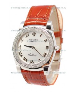Rolex Cellini Cestello Ladies Swiss Watch Roman Silver Face Diamonds Bezel
